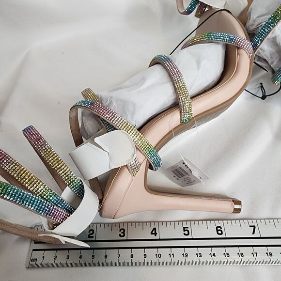 6.5W Wide Width Rainbow Rhinestone Heel 4" Spiral Lace Up Embellish Torrid Spark - Picture 13 of 13